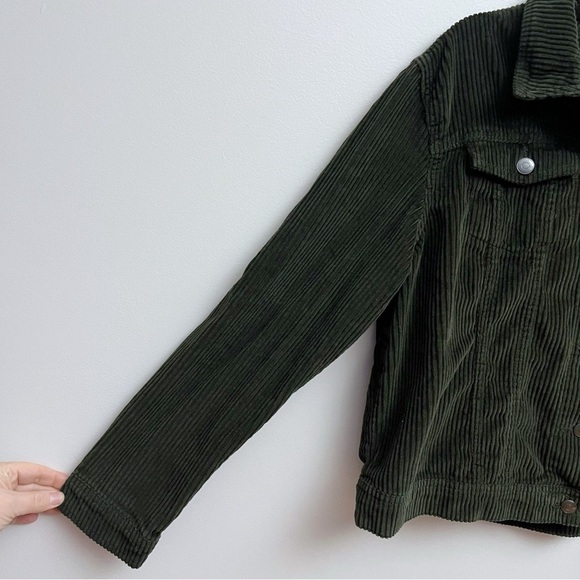 Keren Hart Womens Medium Olive Green Corduroy Ribbed Button Up Cropped Jacket - Picture 6 of 7